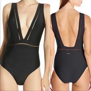 Ted Baker Starza Pointelle Plunge Black One Piece